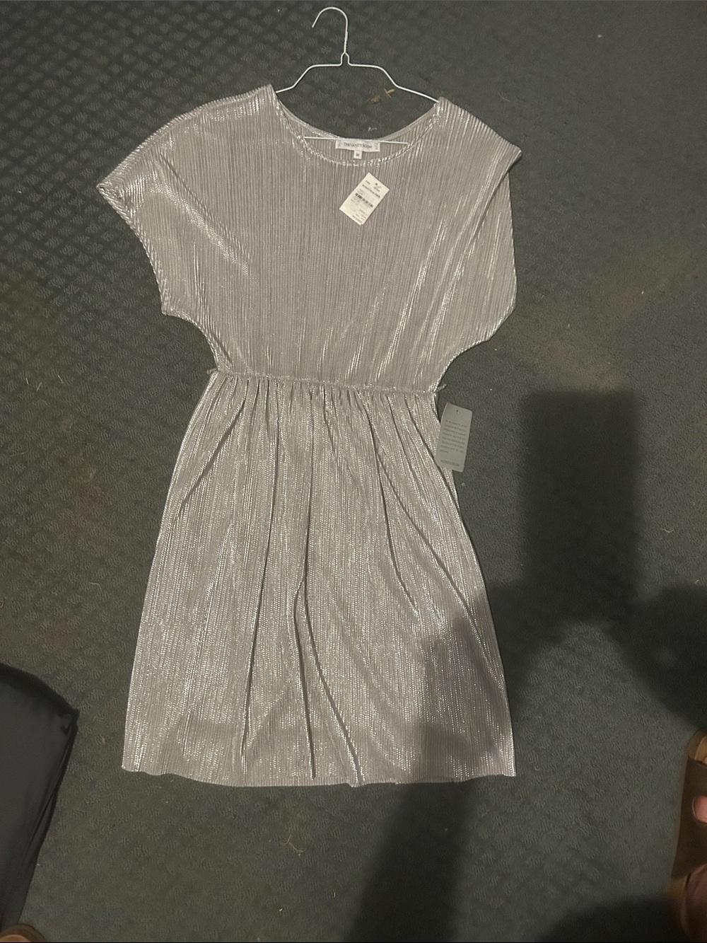The Vanity Room Silver Shimmer Pleated Dress